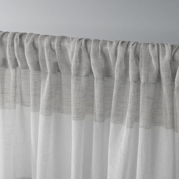 Bern Dove Grey Stripe Sheer Rod Pocket Curtain, 54 in. W x 84 in. L (Set of 2)