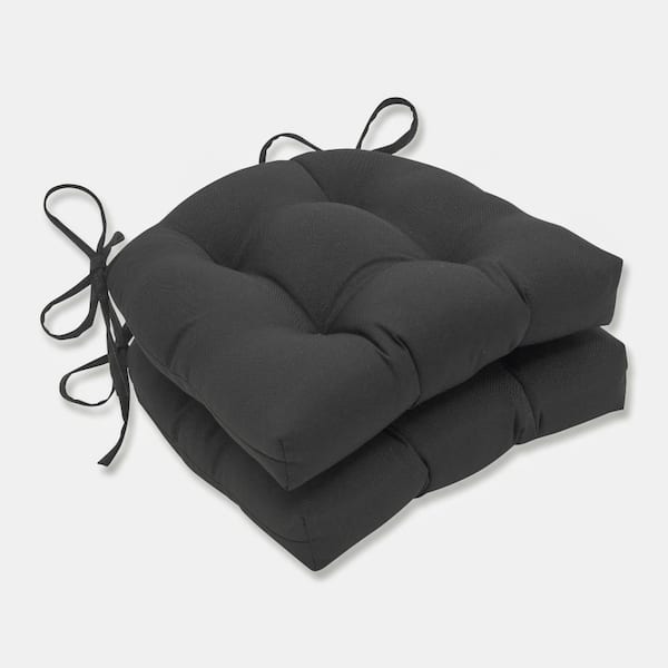 Pillow Perfect Solid 17.5 in. x 17 in. Outdoor Dining Chair Cushion in Black (Set of 2)