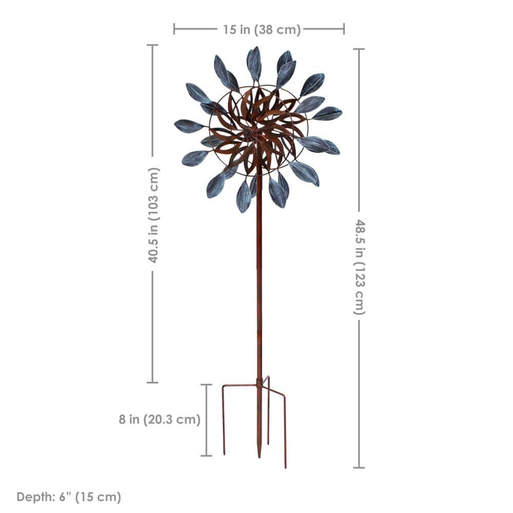 Blue and Brown Iron Dual-Blade Garden Wind Spinner