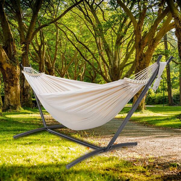 twocorn Portable White Hammock Bed with Stand Set with Carrying