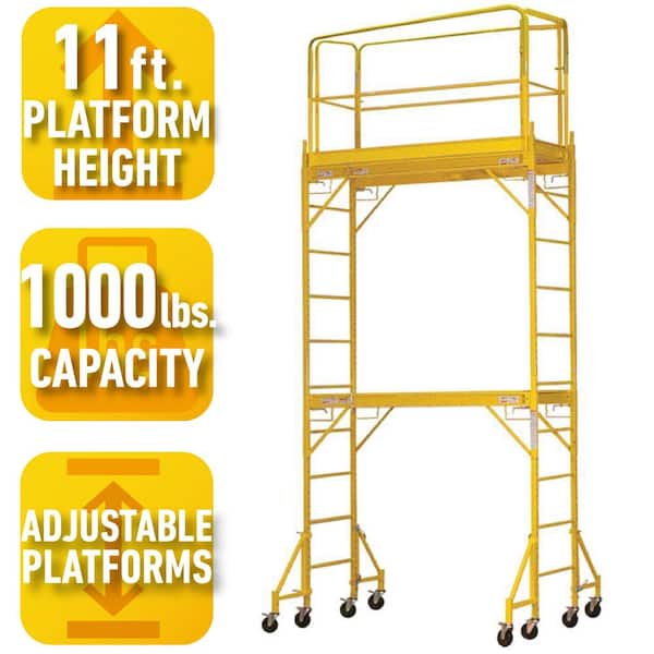 14 ft. H x 6 ft. W x 2.4 ft. D 2-Story Steel Baker Style Rolling Multi-Use Scaffold Tower, 1,000 lbs. Load Capacity
