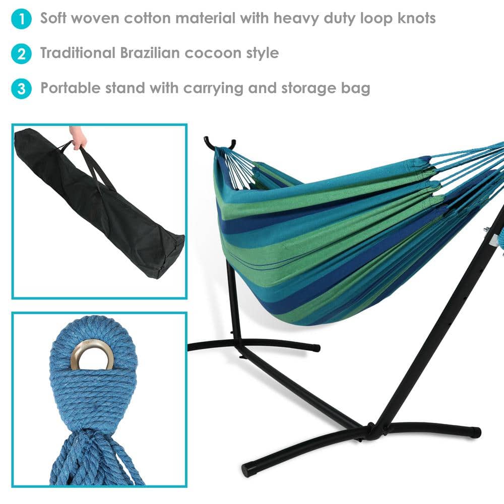 Beach Oasis Cotton Brazilian Hammock with Stand and Carrying Case