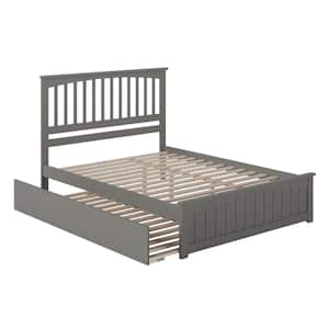 Mission Grey Queen Platform Bed with Matching Footboard and Twin XL Long Trundle