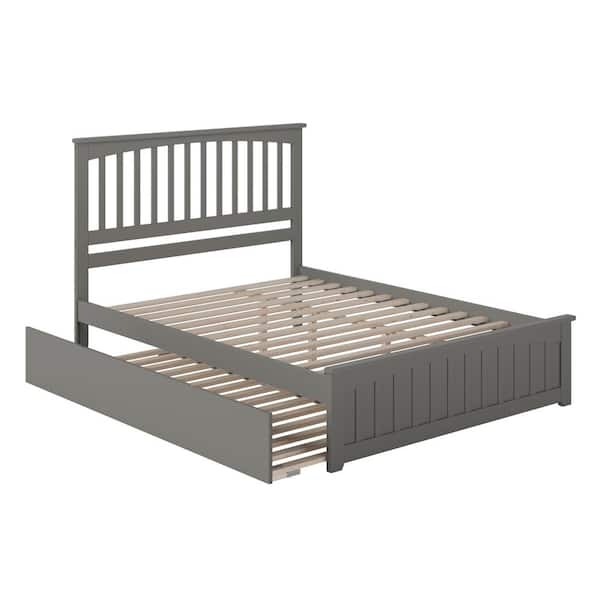 Mission Grey Queen Platform Bed with Matching Footboard and Twin XL Long Trundle