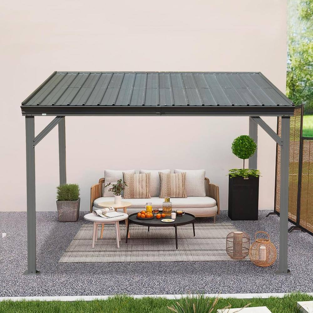 8x10 ft. Lean-To Wall-Mounted Gazebo, Galvanized Steel Sloping Roof, Upgraded Drainage System, Gray price history on PriceWatchPro