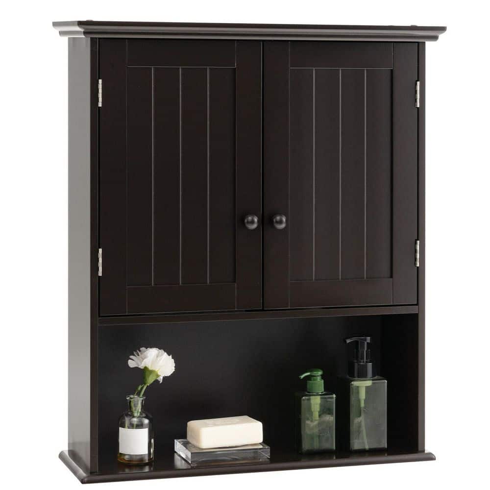 WELLFOR 23.5 in. W x 8 in. D x 28 in. H Brown Bathroom Storage Wall Cabinet HW-HGY-66006CF - The ...