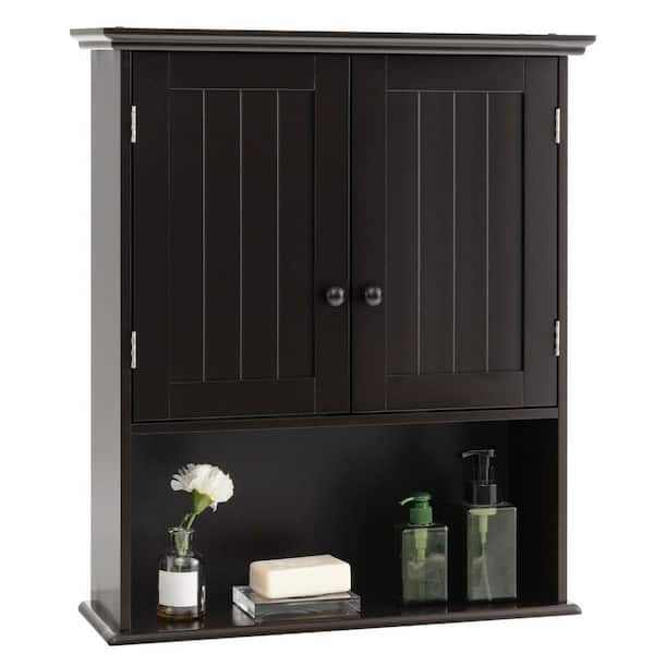 WELLFOR 23.5 in. W x 8 in. D x 28 in. H Brown Bathroom Storage Wall Cabinet