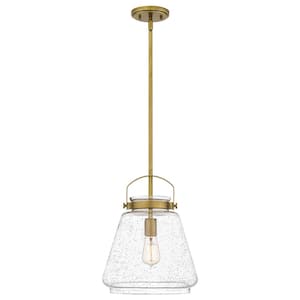 Stella 1-Light Weathered Brass Mini Pendant with Clear Seeded Glass