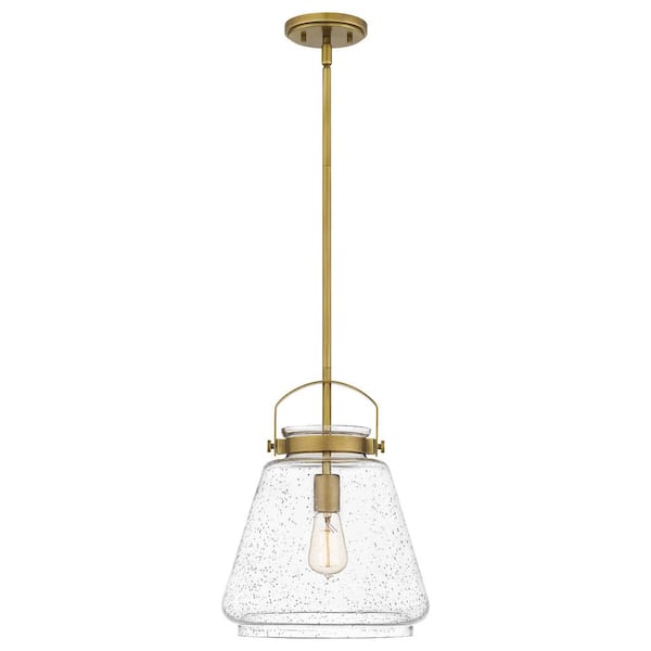 Quoizel Stella 1-Light Weathered Brass Mini Pendant with Clear Seeded Glass