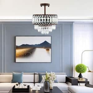 11.6 in. 3-Light Oil Rubbed Bronze Glam Empire Crystal Semi-Flush Mount Chandelier