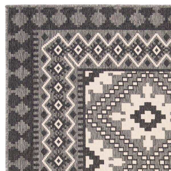 Safavieh Outdoor VER099-3435 Veranda Ivory / Charcoal Rug - 2' 3 x 18