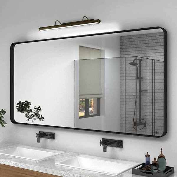 30x22 Inch Black Framed Bathroom Mirror - Rounded Rectangle, Tempered Glass, Horizontal Or Vertical Mount