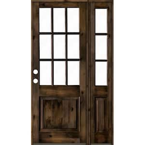 50 in. x 96 in. Alder 2 Panel Right-Hand/Inswing Clear Glass Black Stain Wood Prehung Front Door w/Right Sidelite