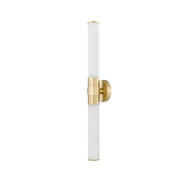 26.77 in. 2 Light Gold Vanity Light with Marble Alabaster Wall Sconce Glass Shade
