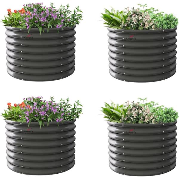 3 ft. x 24 in. Round Galvanized Steel Raised Garden Beds-Planter Boxes for Vegetables, Flowers, Herbs (4-Pack)
