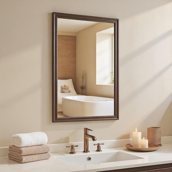 TENGYA LLC Brown 32 in. W x 22 in. H Irregular Wall Mirror