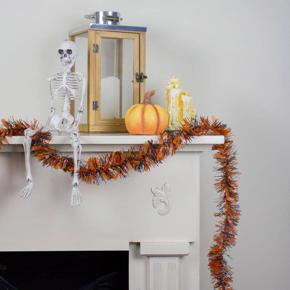 50' Orange and Black Halloween Tinsel Garland for Outdoor Decor