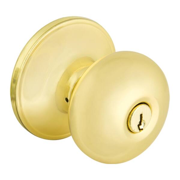 Defiant Simple Series Round Polished Brass Keyed Entry Door Knob