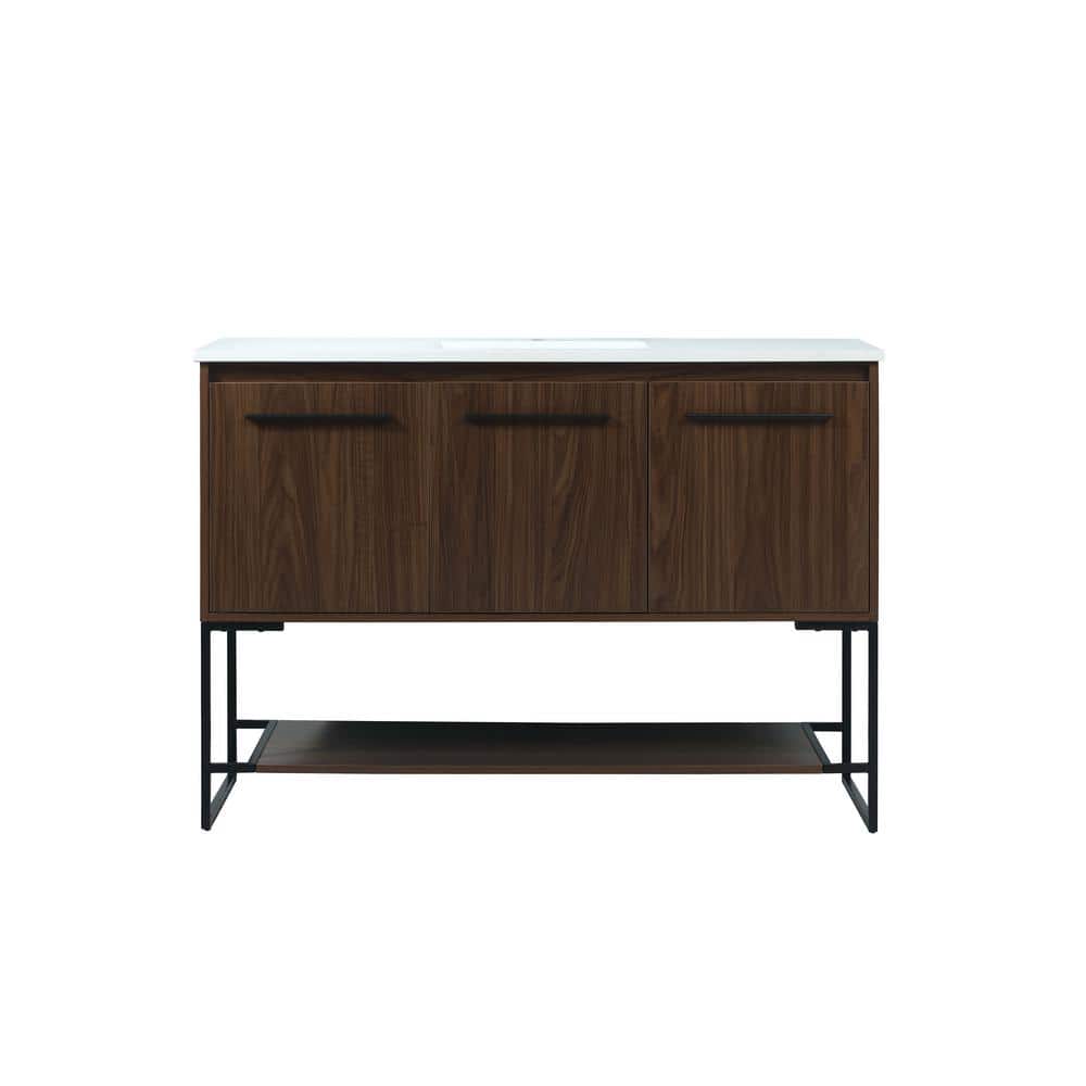 Simply Living 48 in. Single Bathroom Vanity in Walnut with Quartz Vanity To