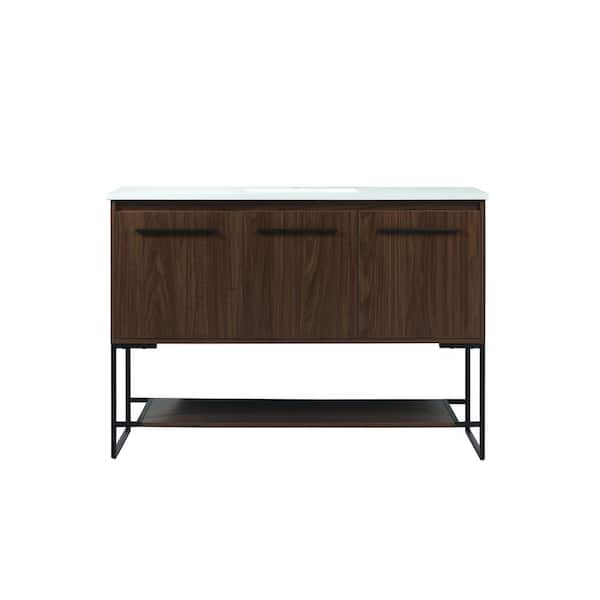 Unbranded Simply Living 48 in. Single Bathroom Vanity in Walnut with Quartz Vanity Top in Ivory White