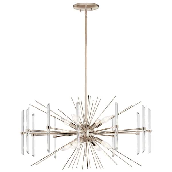 KICHLER Eris 30 in. 8-Light Polished Nickel Contemporary Crystal Circle Chandelier for Dining Room