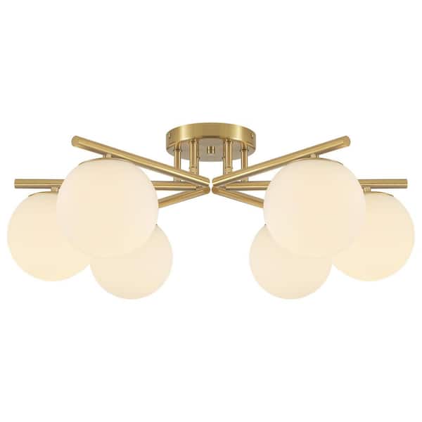 ZSMIHDOH 26.37 in. 6-Light Gold Modern Sputnik Semi-Flush Mount