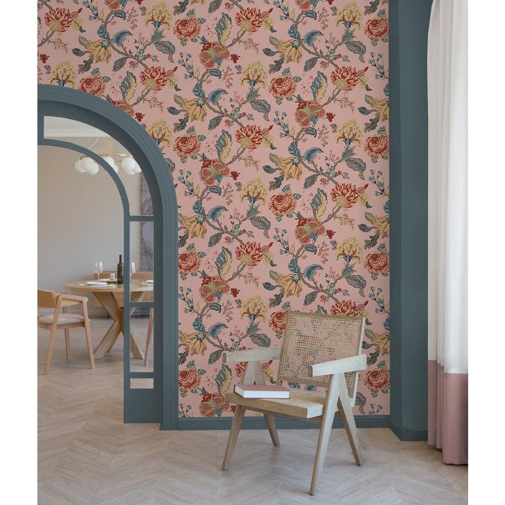 Blush Floral Jacobean Peel and Stick Wallpaper