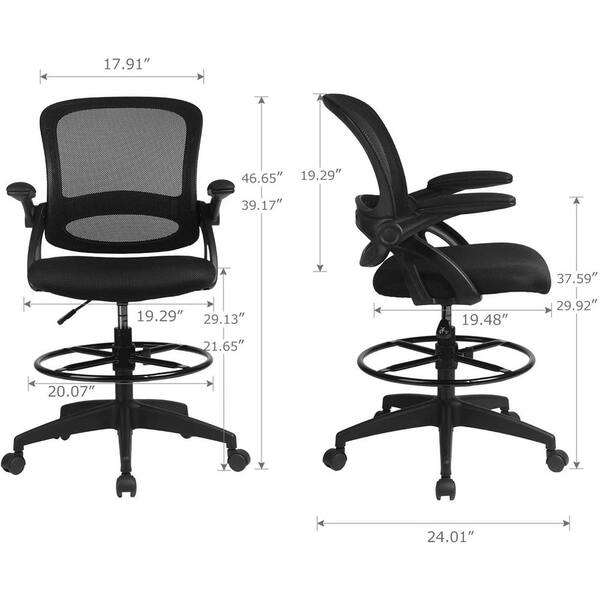 MAYKOOSH Black Flip-Top Ergonomic Mesh Drafting Swivel Desk Chair Lumbar  Support, Height Adjustable with Foot Ring 24860 - The Home Depot