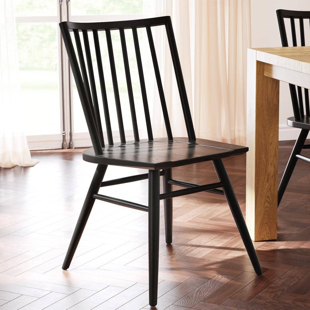 Black High Back Solid Wood Slat Dining Chair