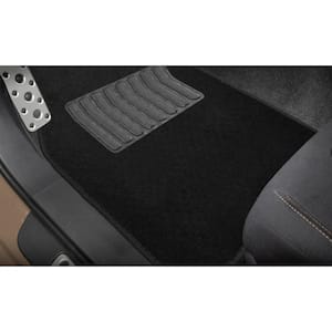 Black 3-Row Universal Premium Soft Carpet Floor Mats with Striped Heel Pad Floor Liners - Full Set