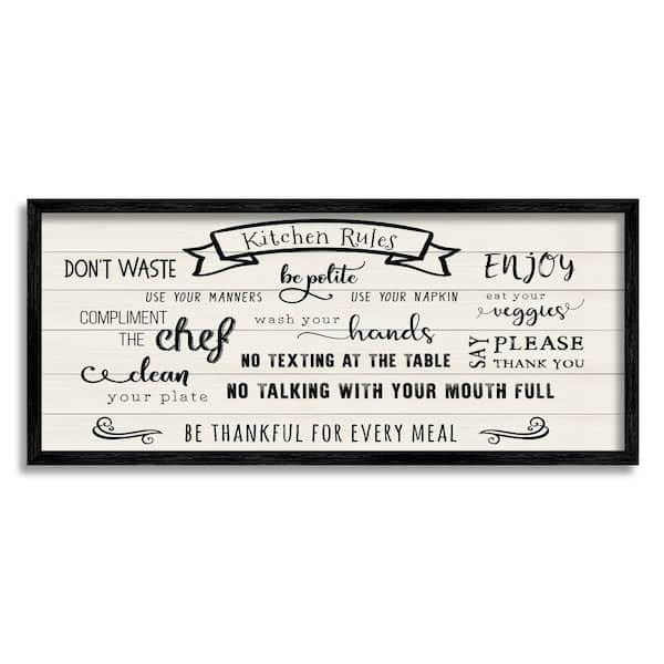 Stupell Industries Kitchen Rules List Family Motivational Phrases By CAD Designs Framed Print Nature Texturized Art 10 in. x 24 in.