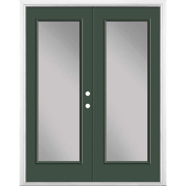 Masonite 60 in. x 80 in. Conifer Steel Prehung Left-Hand Inswing Full Lite Clear Glass Patio Door with Brickmold