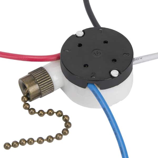Ceiling Fan Switch 3-Speed 4-Wire Pull Chain Switch Replacement Part with Pre-Installed Wires Bronze Chain