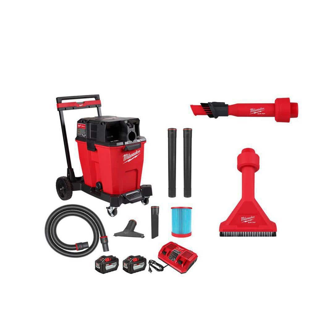 M18 FUEL 12 Gal Cordless Dual-Battery Wet/Dry Shop Vac Kit with AIR-TIP 1-1/4 in. - 2-1/2 in. Utility Brush and Nozzle -  Milwaukee, 0930-22HD-2838