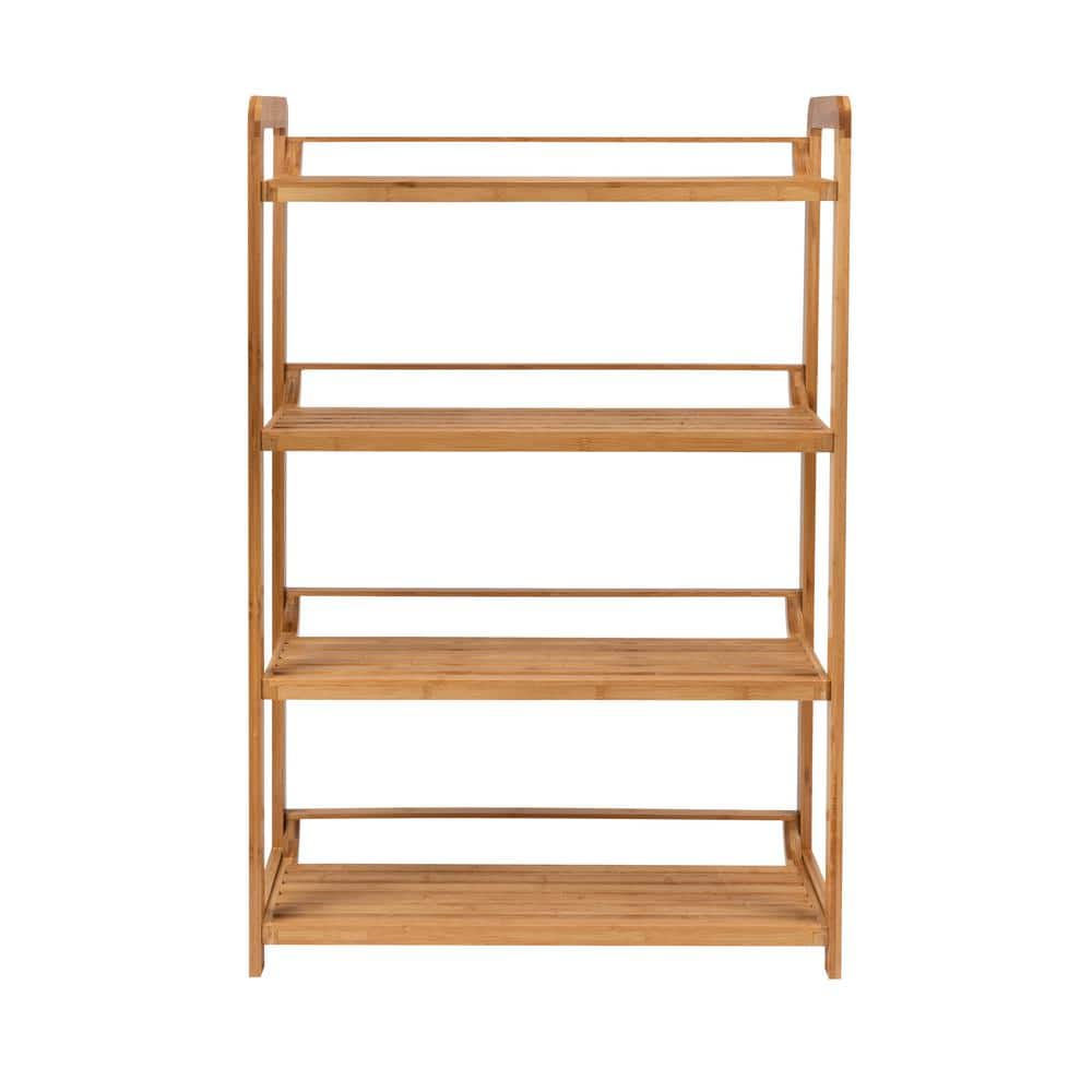 Nordic Brown Bamboo 4-Tier Rectangular Shelving Unit