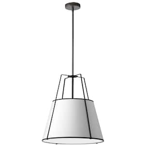Trapazoid 3- -Light Black Pendant with White Fabric Shade