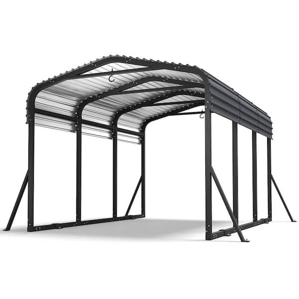 10 ft. W x 15 ft. D Heavy-Duty Galvanized Steel Carport with Reinforced Frame, All-Weather Car Shelter in Dark Gray