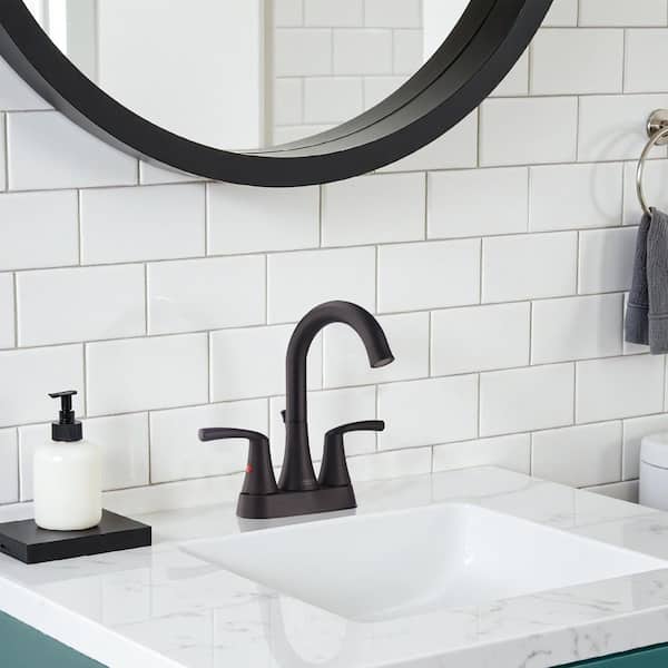 4 in. Centerset 2-Handle Bathroom Faucet with 2 Replaceable Aerators and Drain Assembly Included in Matte Black