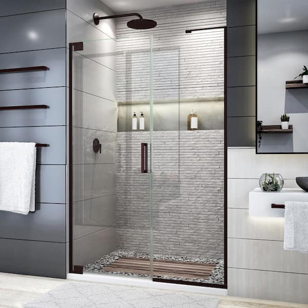 DreamLine Elegance Plus 46 in. to 46-3/4 in. W x 72 in. H Frameless Pivot Shower Door in Oil Rubbed Bronze
