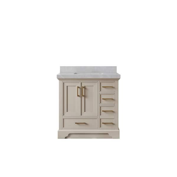 Willow Collections Charlotte 36 in. Single Sink Freestanding Fine Grain Bath Vanity with Pearl Gray Qt. Top Unassembled
