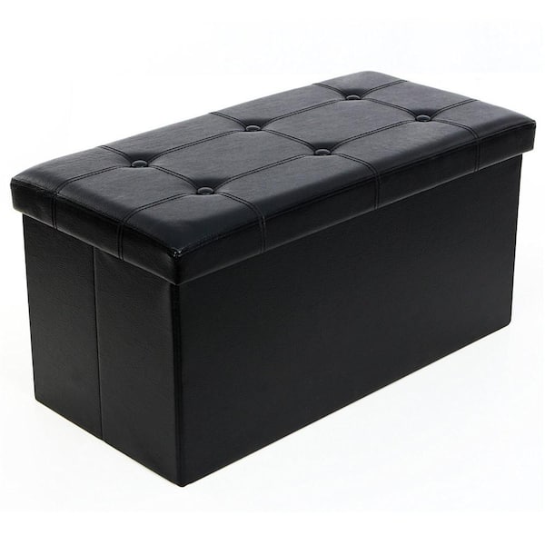 Karl home 30 in. Black PVC Leather Square Ottoman with Storage