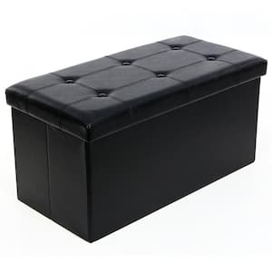 30 in. Black PVC Leather Square Ottoman with Storage