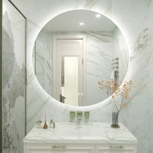 28 in. W x 28 in. H Round Frameless Super Bright LED Backlited Anti-Fog Wall Bathroom Vanity Mirror