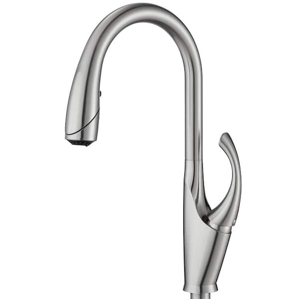 Toject Linkin Single-Handle Pull-Down Sprayer Kitchen Faucet with Three Function Sprayhead in Brushed Nickel