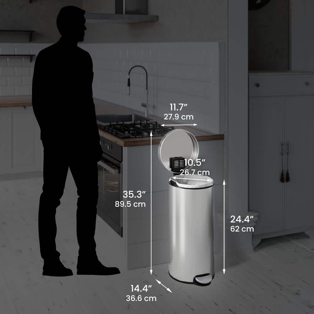 Brushed Stainless Steel 8 Gallon Step Pedal Trash Can
