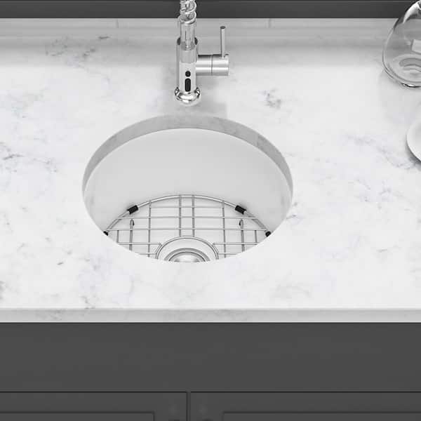 18 in. Undermount Single Bowl White Ceramic Kitchen Sink with Bottom Grids