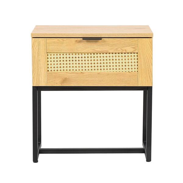 Wateday 19.70 in. Natural Short Rectangular MDF Side Table with Wicker Rattan