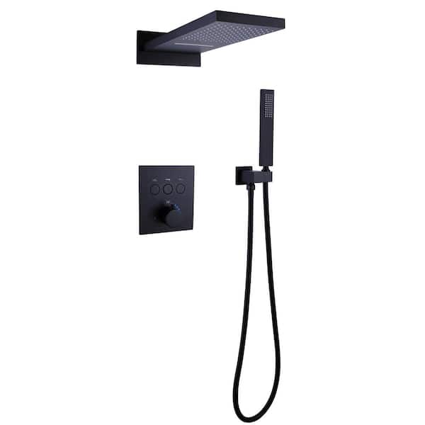 Single Handle 2 Spray Fixed and Handheld Showerheads 1. 8GPM with Hand Shower Faucet In Matte Black