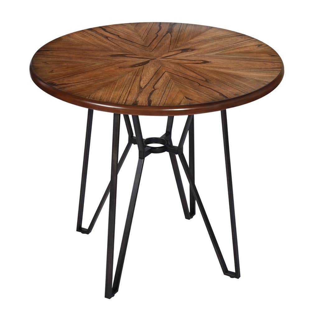 VERYKE 40 in. Round Dark Brown Wood Top Bar Table with Metal Base YGX