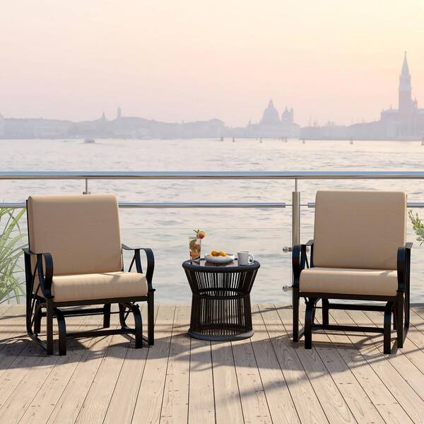 Gymax 2-Pieces Patio Glider Chair Metal Outdoor Glider with